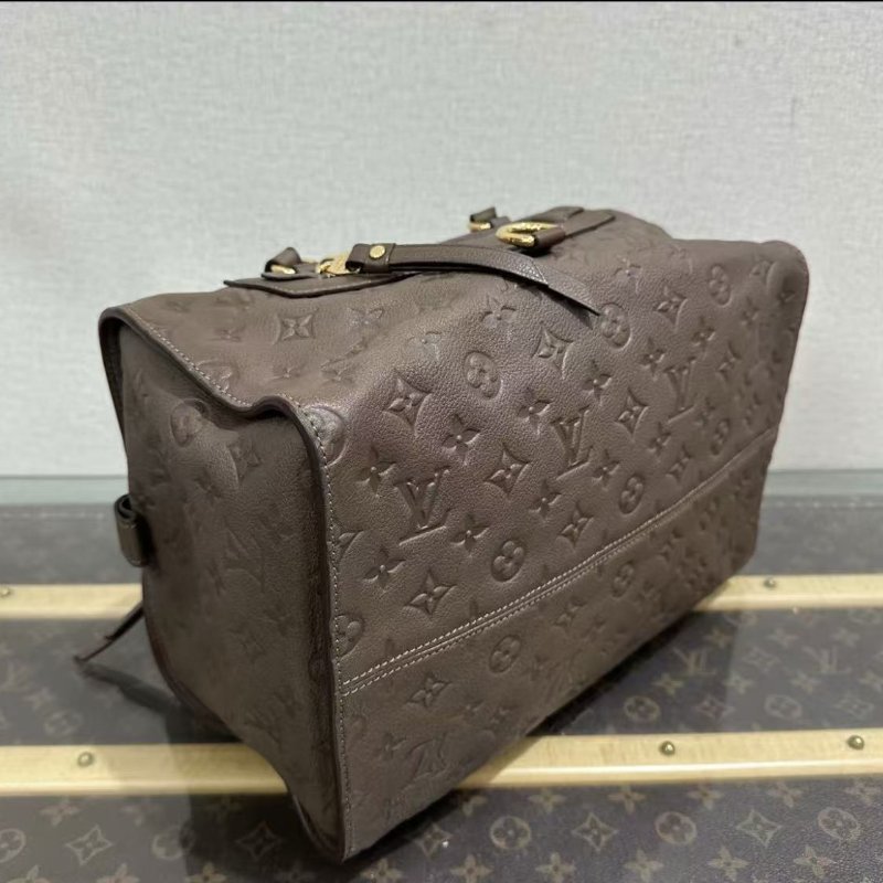 ✨LV 棕色金扣牛皮壓花手提肩背包 33*21*17 98新配件塵袋-3