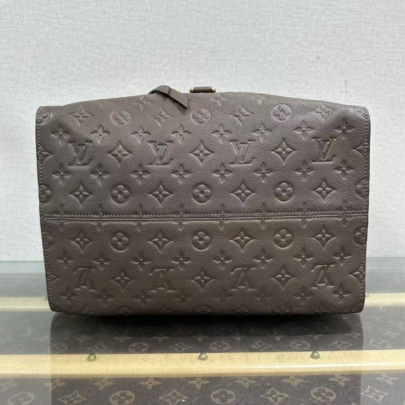 ✨LV 棕色金扣牛皮壓花手提肩背包 33*21*17 98新配件塵袋-4