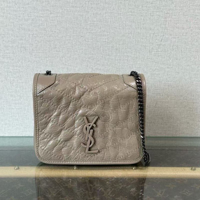 ✨YSL Niki mini奶茶色油蠟皮皮鍊條包 19*15*6 98新 配件塵袋-0