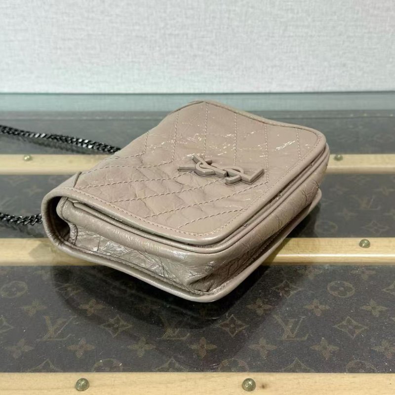 ✨YSL Niki mini奶茶色油蠟皮皮鍊條包 19*15*6 98新 配件塵袋-3
