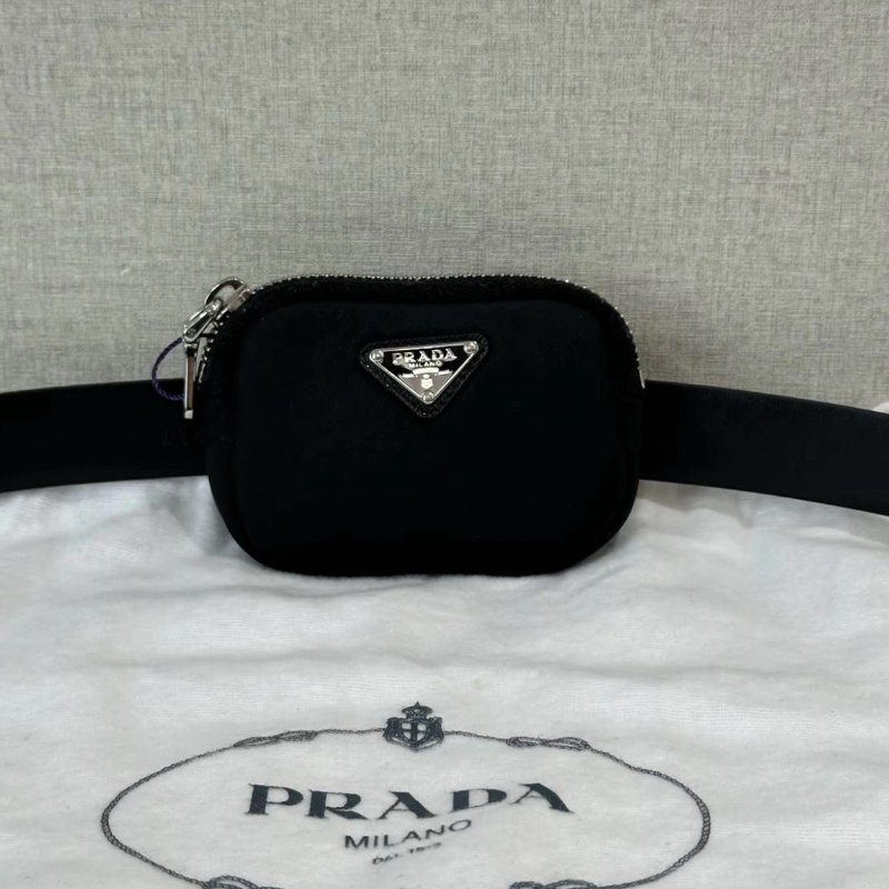 PRADA 黑銀經典三角標可拆卸腰包腰帶 10*7*2 98新配件塵袋-1