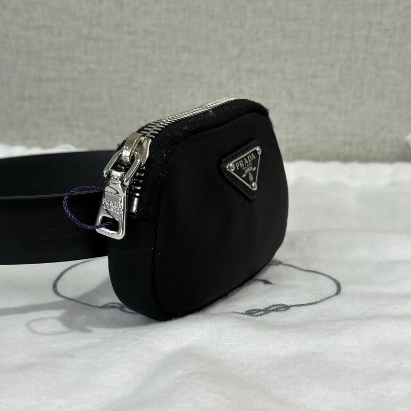 PRADA 黑銀經典三角標可拆卸腰包腰帶 10*7*2 98新配件塵袋-2