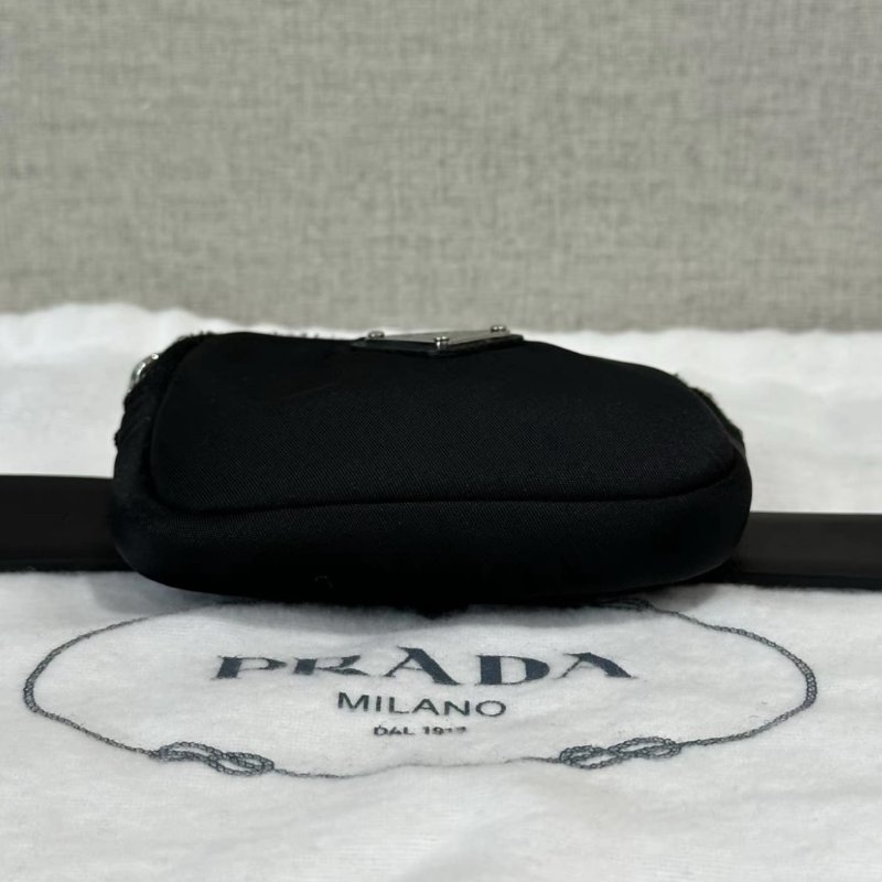 PRADA 黑銀經典三角標可拆卸腰包腰帶 10*7*2 98新配件塵袋-4