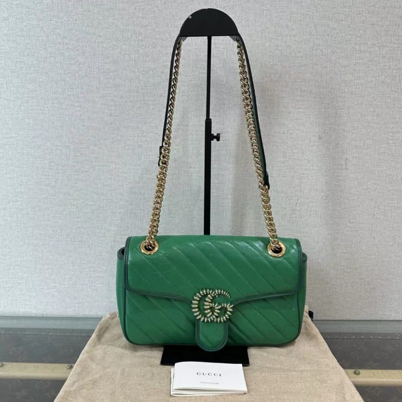 GUCCI 綠金琺瑯扣Marmont馬蒙26肩背斜背包 26*15*7 98新配件塵袋-0