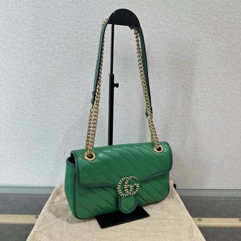 GUCCI 綠金琺瑯扣Marmont馬蒙26肩背斜背包 26*15*7 98新配件塵袋-1