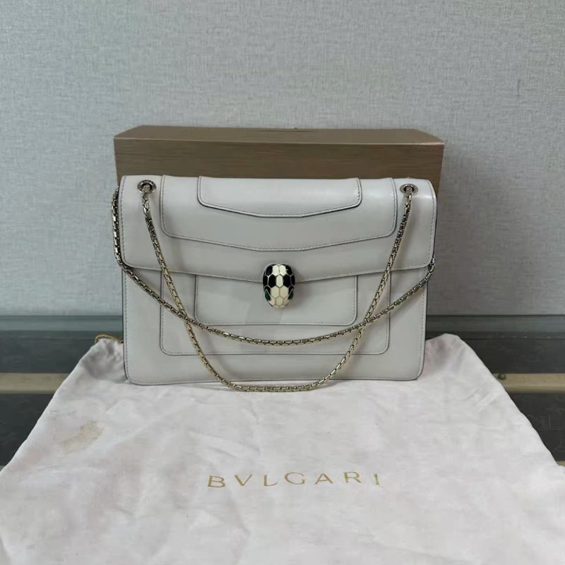BVLGARI 奶昔白中號蛇頭鏈條包27*18*5 98新配件塵袋盒子-0