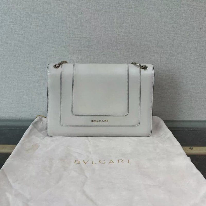 BVLGARI 奶昔白中號蛇頭鏈條包27*18*5 98新配件塵袋盒子-5