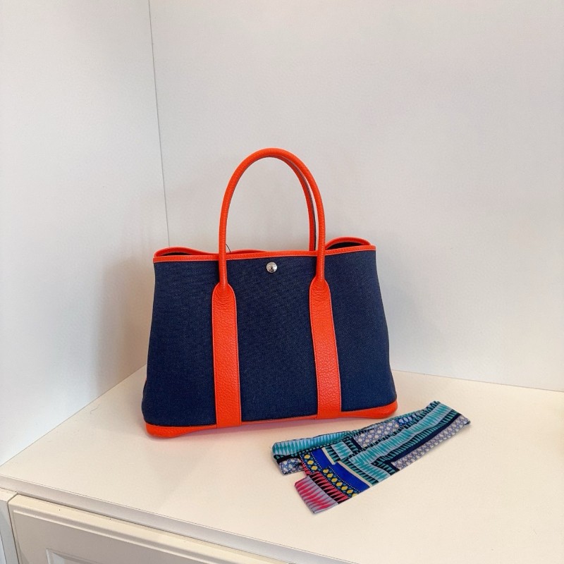 Hermes 爱马仕 GP36 gardenparty 花园包 深藍色帆布拼活力橙 X刻-0