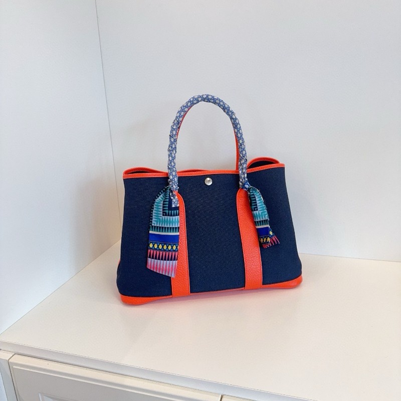 Hermes 爱马仕 GP36 gardenparty 花园包 深藍色帆布拼活力橙 X刻-1
