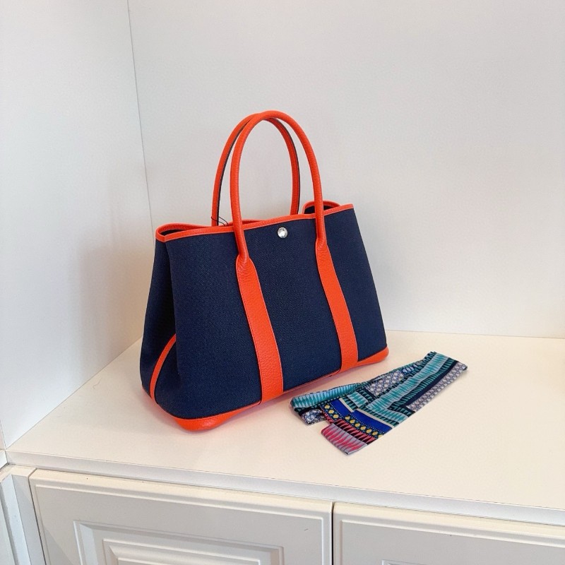 Hermes 爱马仕 GP36 gardenparty 花园包 深藍色帆布拼活力橙 X刻-2