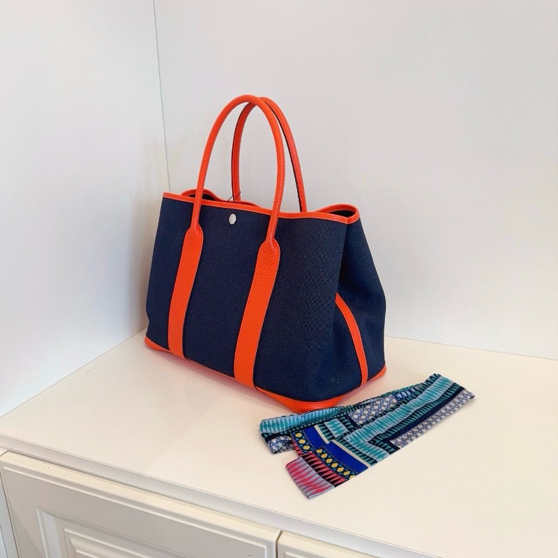 Hermes 爱马仕 GP36 gardenparty 花园包 深藍色帆布拼活力橙 X刻-3