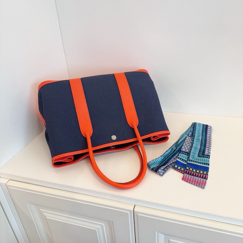 Hermes 爱马仕 GP36 gardenparty 花园包 深藍色帆布拼活力橙 X刻-4