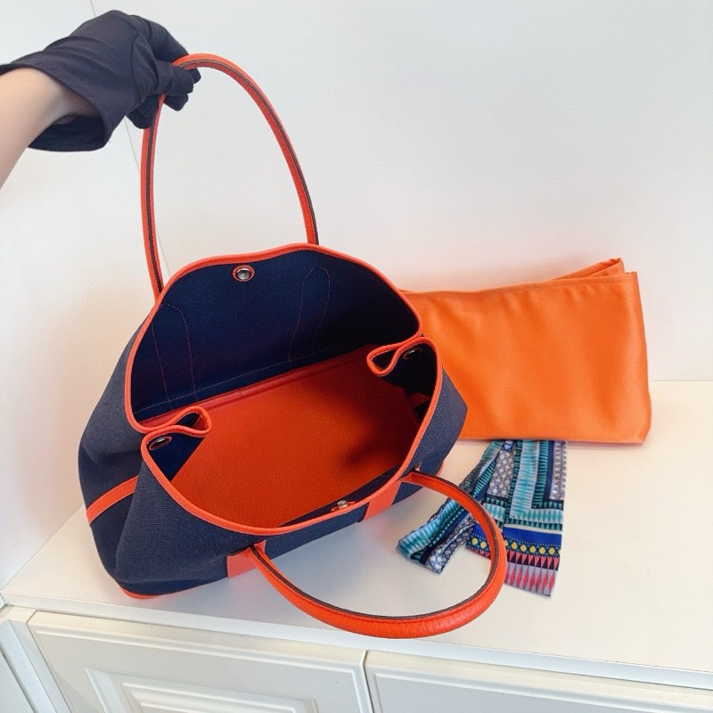 Hermes 爱马仕 GP36 gardenparty 花园包 深藍色帆布拼活力橙 X刻-7