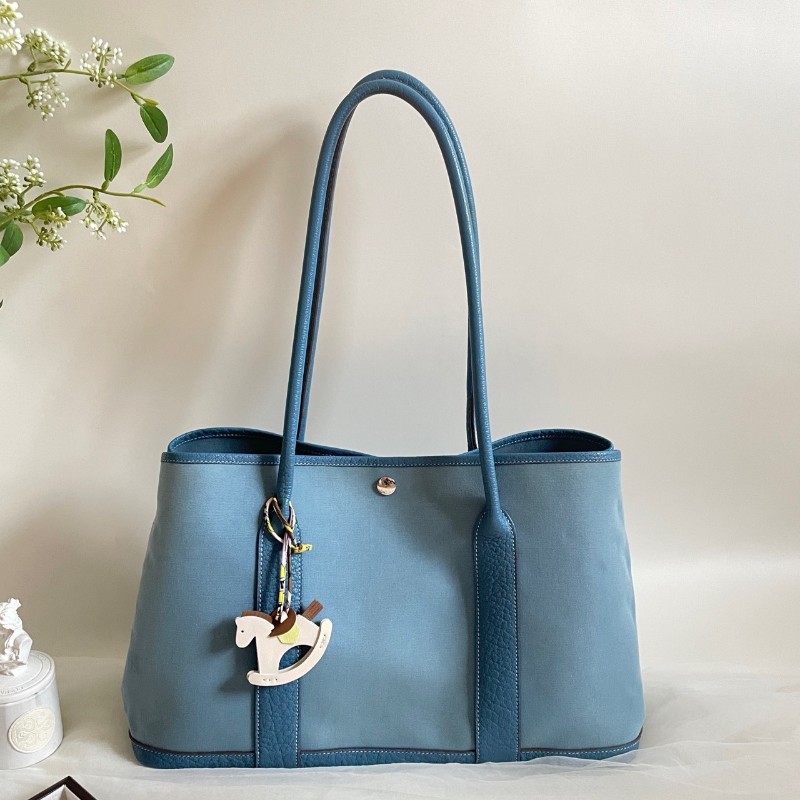 Hermes愛馬仕gp36花園garden party花園包 藍色 框H 長手柄-0