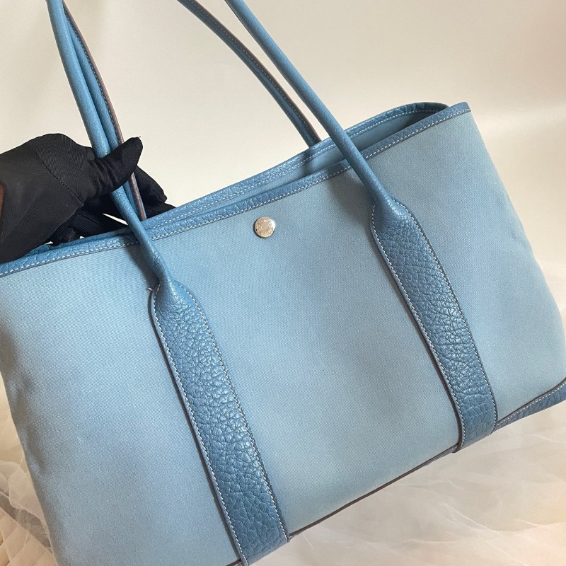 Hermes愛馬仕gp36花園garden party花園包 藍色 框H 長手柄-4
