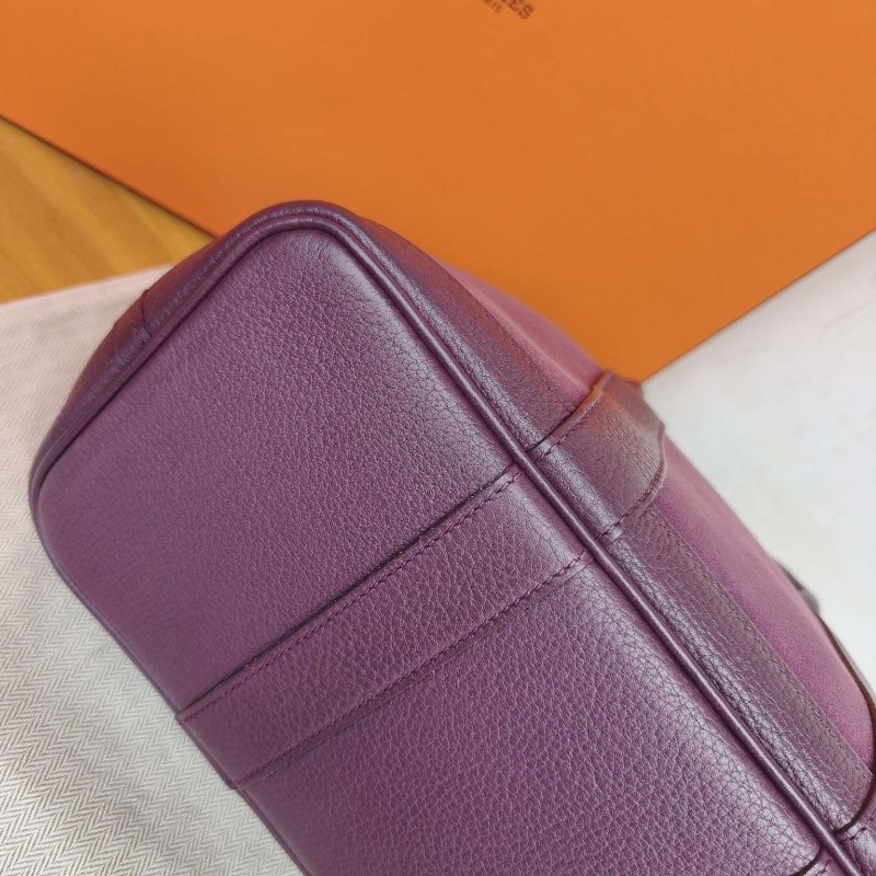 愛馬仕/Hermes garden party30 紫色帆布拼皮花園包 框O 銀扣-12