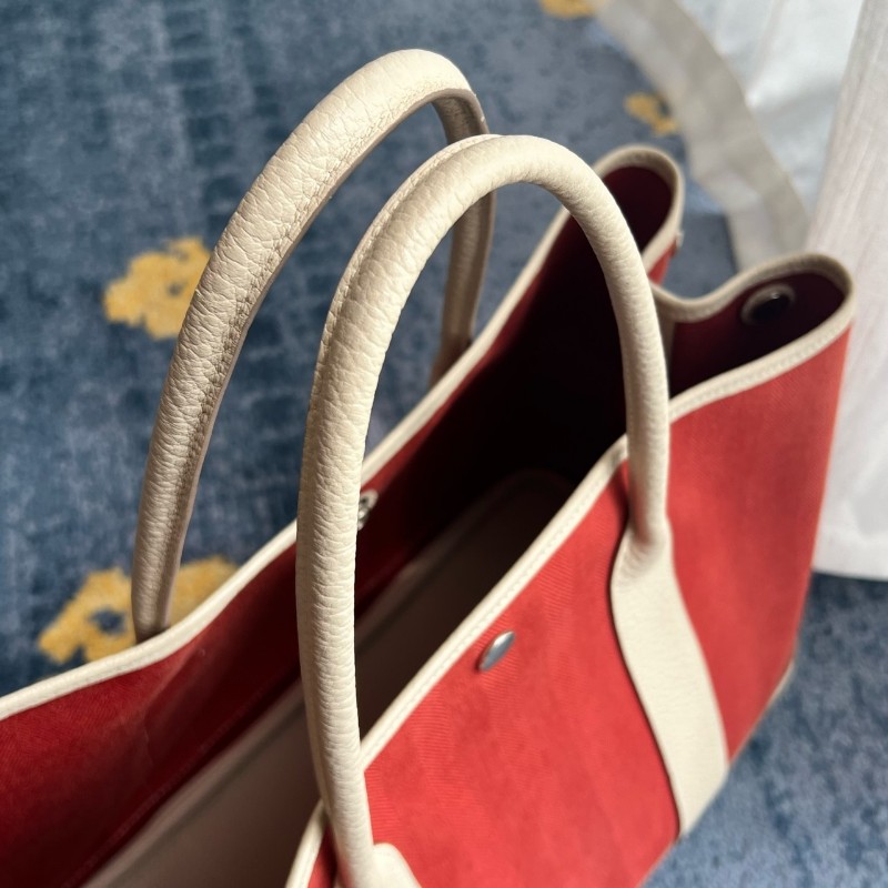 Hermes愛馬仕GardenParty花園36奶昔白拼辣椒紅 手提包 X刻-1