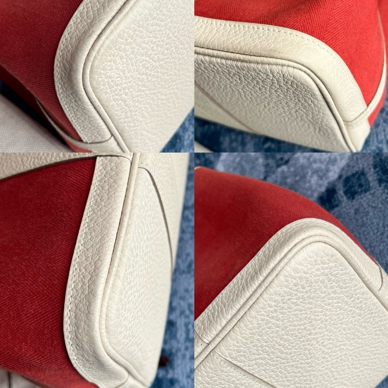 Hermes愛馬仕GardenParty花園36奶昔白拼辣椒紅 手提包 X刻-8