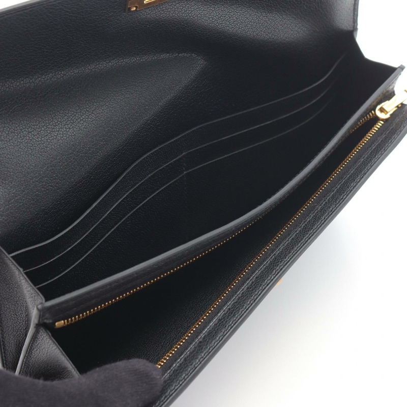 愛馬仕凱莉包長雙折皮夾 Chevre Shamila 皮革黑二手 W GHW-2