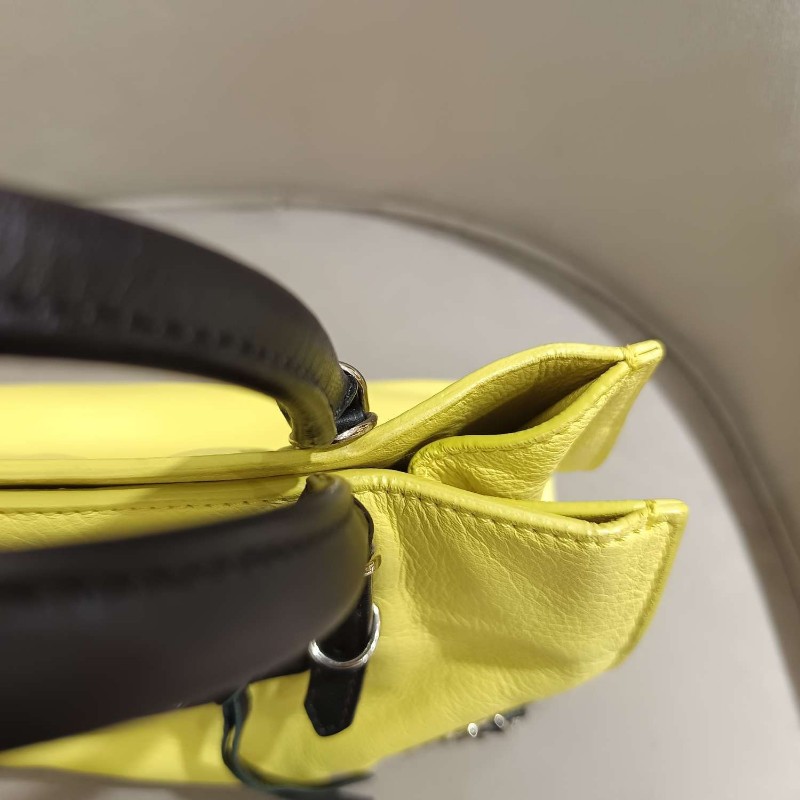 Balenciaga mini papier機車托特包 黃色拼黑色  肩背包 手提包-13