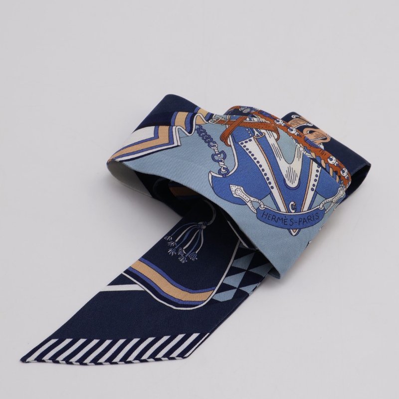 HERMES 鞍具花束 Twilly - 深藍-1