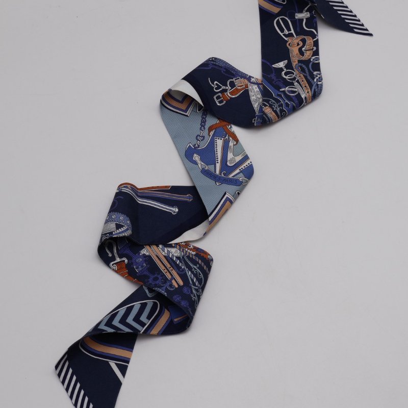 HERMES 鞍具花束 Twilly - 深藍-2