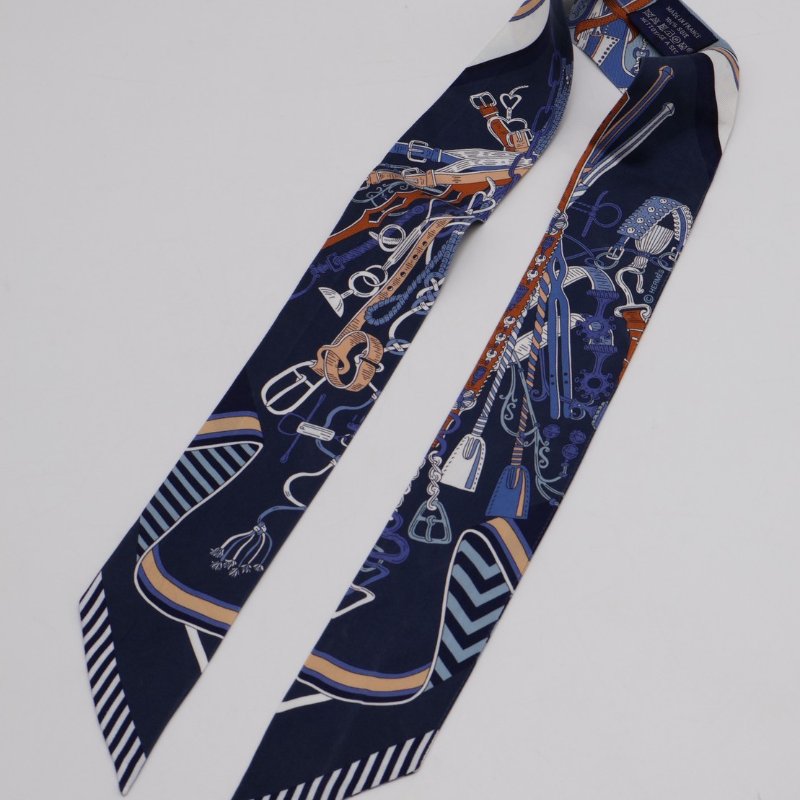 HERMES 鞍具花束 Twilly - 深藍-3
