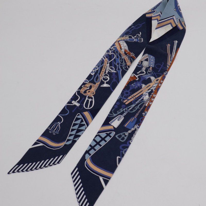 HERMES 鞍具花束 Twilly - 深藍-4