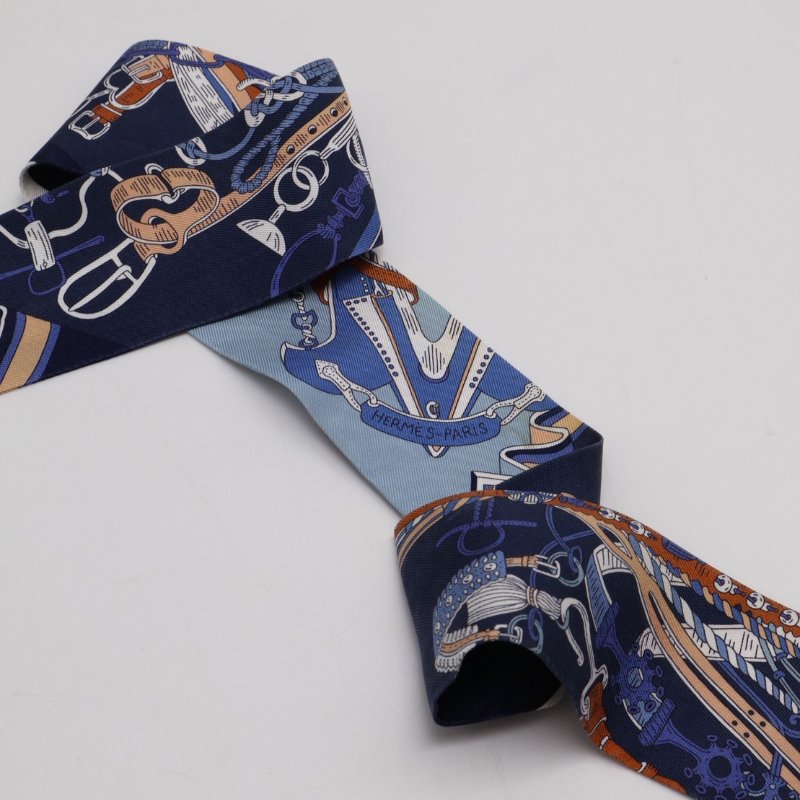 HERMES 鞍具花束 Twilly - 深藍-5
