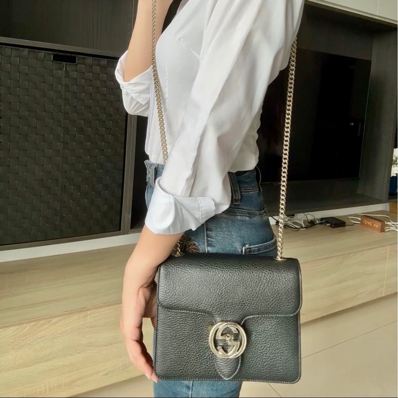 正品 Cucci 黑 荔枝牛皮 斜背包｜日本購入-2