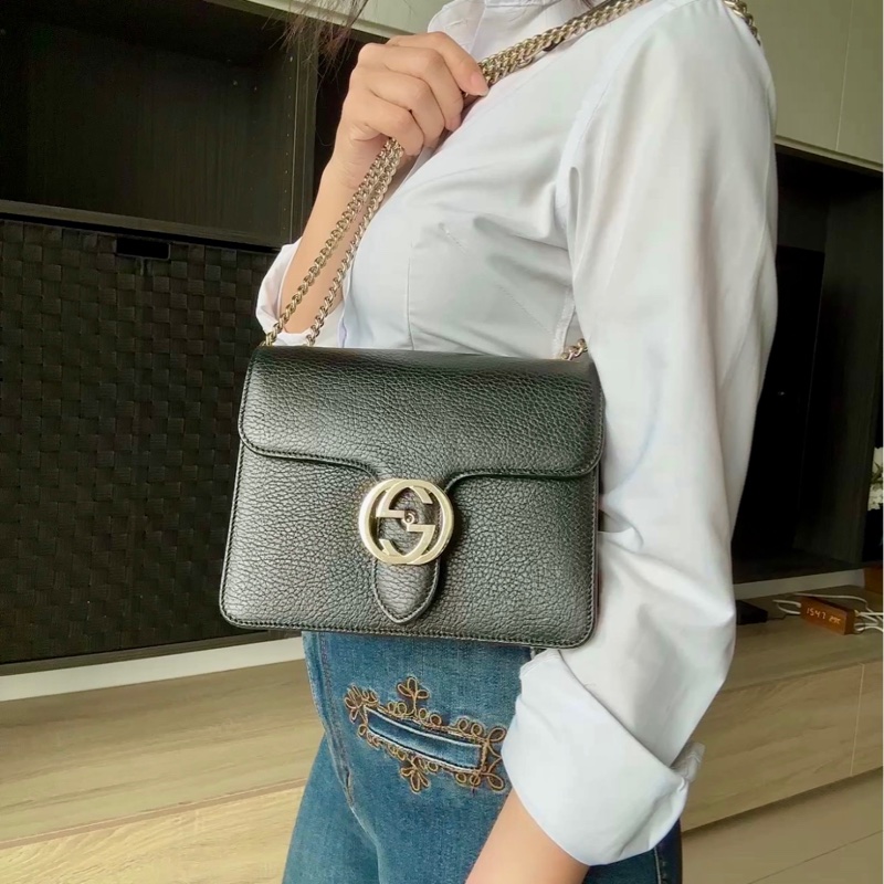 正品 Cucci 黑 荔枝牛皮 斜背包｜日本購入-4