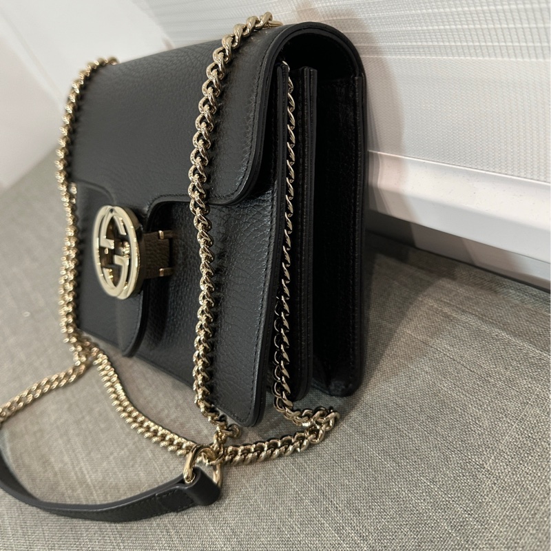 正品 Cucci 黑 荔枝牛皮 斜背包｜日本購入-7