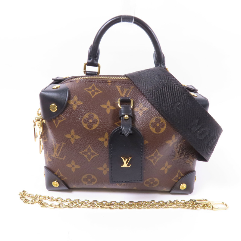 LOUIS VUITTON Monogram Petite Malle Souple金扣手挽肩背兩用袋棕色-11