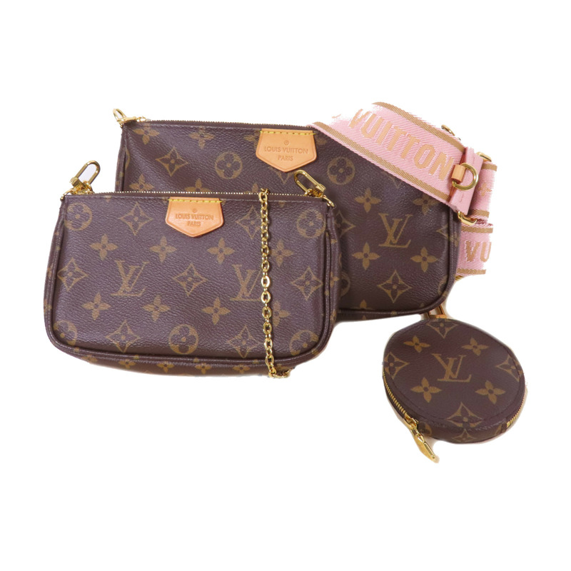 LOUIS VUITTON Monogram Multi Pochette Accessoires金扣手挽肩背兩用袋棕色-0