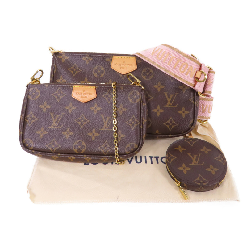 LOUIS VUITTON Monogram Multi Pochette Accessoires金扣手挽肩背兩用袋棕色-10