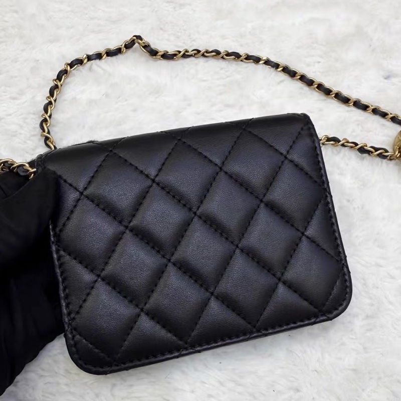 芯片款！香奈兒Chanel 黑金羊皮金球mini 鏈條腰包 22年芯片！-2