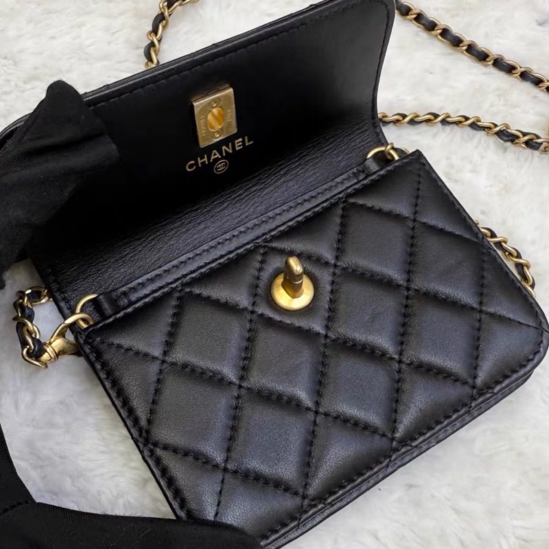 芯片款！香奈兒Chanel 黑金羊皮金球mini 鏈條腰包 22年芯片！-3