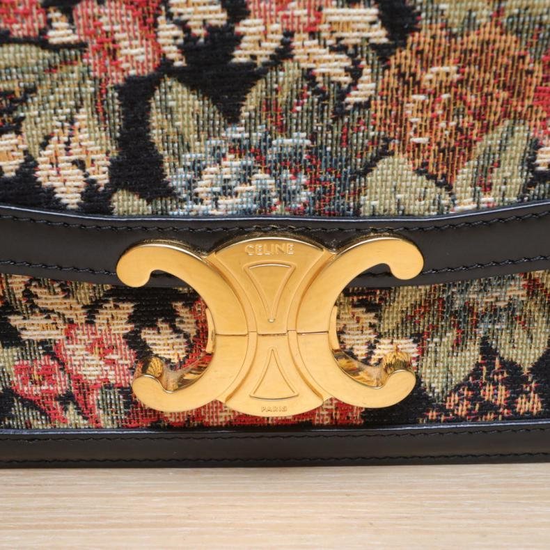 黑色 帆布 金扣 Triomphe 凱旋門 金屬鎖扣 Teen 18 刺繡款-4