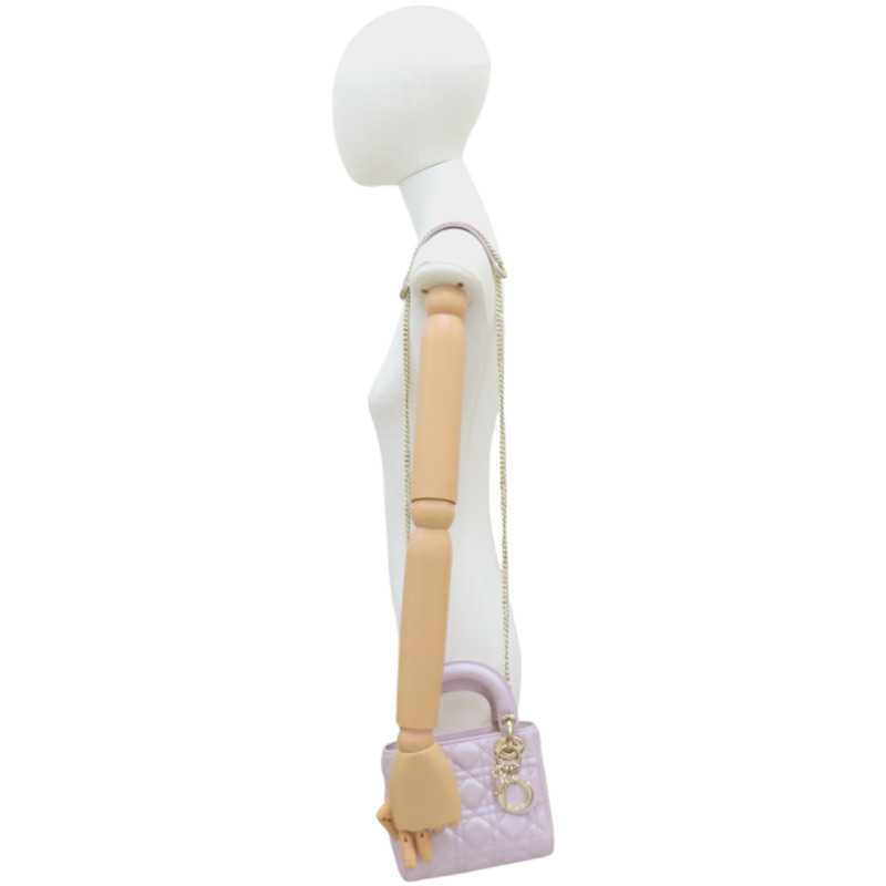 粉色 籐格紋 羊皮 Lady Dior Mini 兩用包 M0505OADU-10