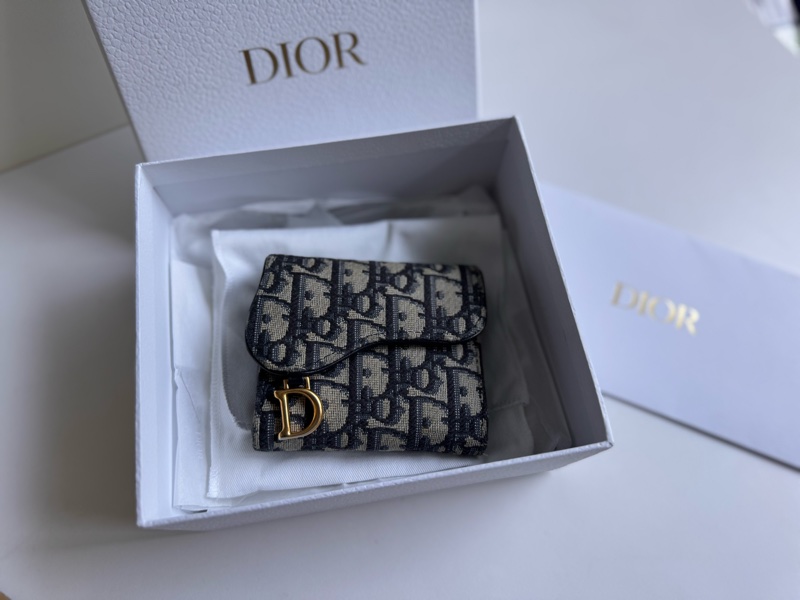 （售出）Dior Saddle Lotus 錢包 藍色 Dior Oblique 緹花 三折短夾-0