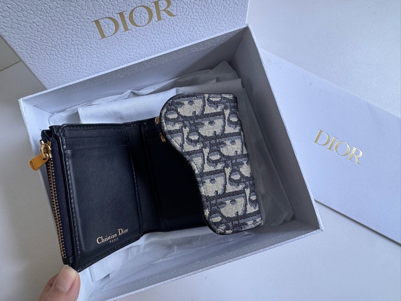 （售出）Dior Saddle Lotus 錢包 藍色 Dior Oblique 緹花 三折短夾-5