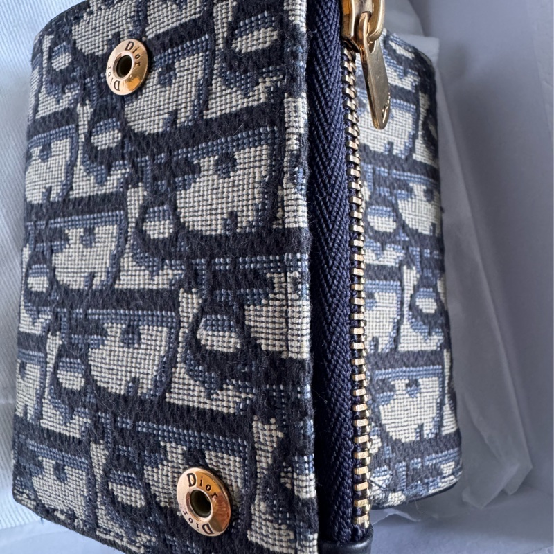 （售出）Dior Saddle Lotus 錢包 藍色 Dior Oblique 緹花 三折短夾-6