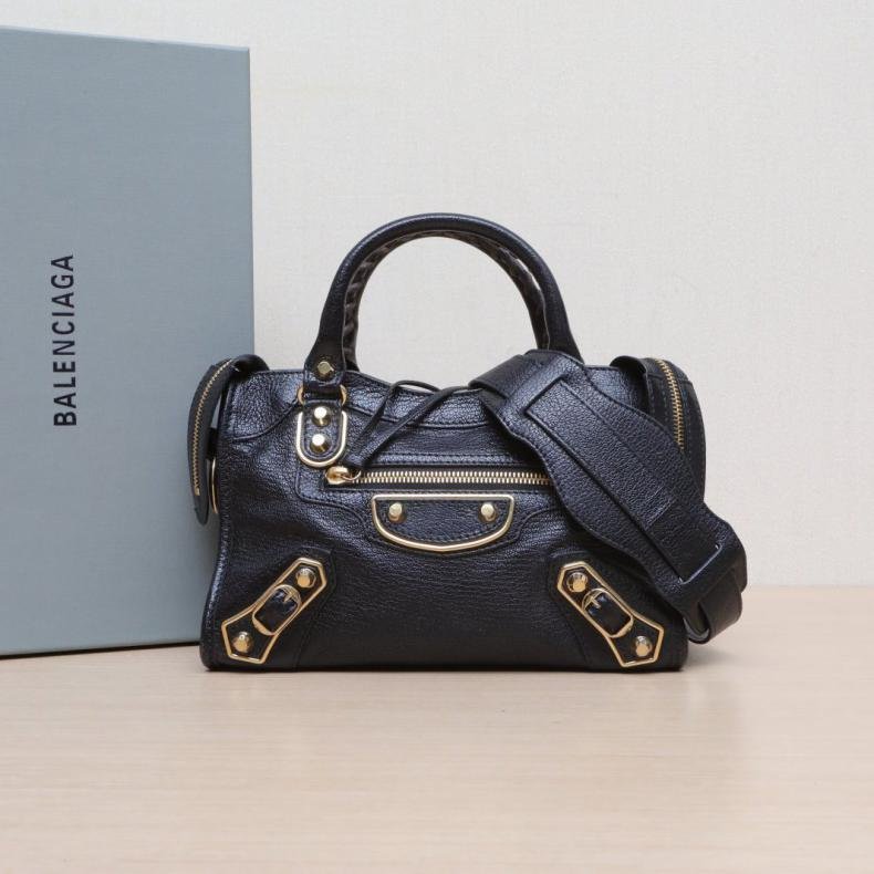 City Mini 24 機車包 黑色 皮革C 金扣-0