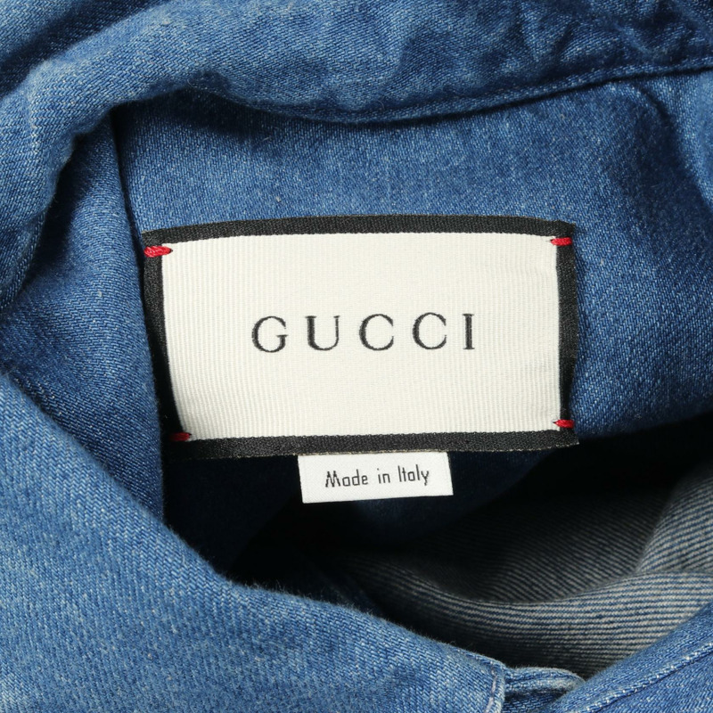 GUCCI 水洗有機牛仔襯衫 Sherry Line 626480 棉藍色二手男款 #44-2