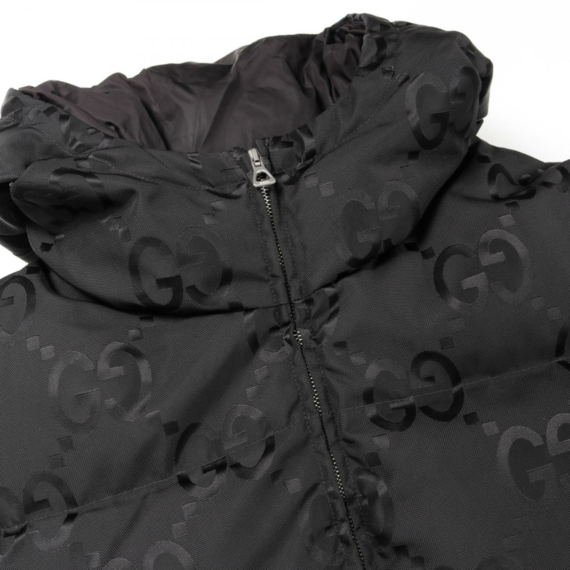 GUCCI Jumbo GG 帆布連帽羽絨外套 698710 尼龍黑色二手男式 #54-9