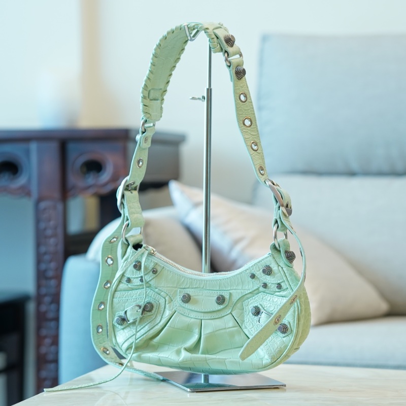 【二手精品】Balenciaga Le Cagole XS Shoulder Bag 淺綠色壓紋皮革 斜背包 肩背包 附鏡子 巴黎世家-2