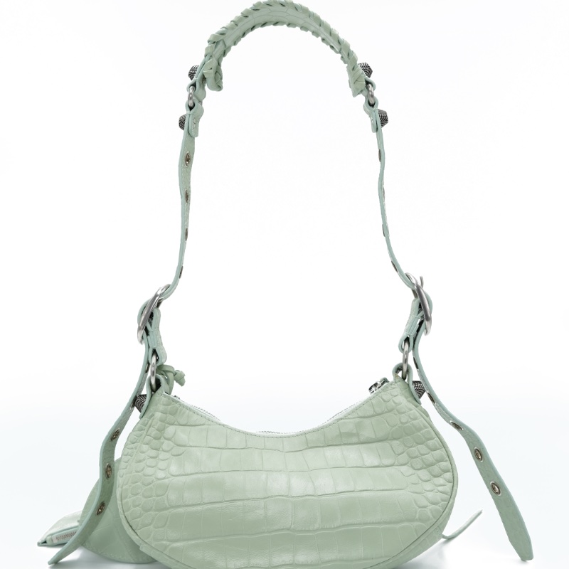 【二手精品】Balenciaga Le Cagole XS Shoulder Bag 淺綠色壓紋皮革 斜背包 肩背包 附鏡子 巴黎世家-5