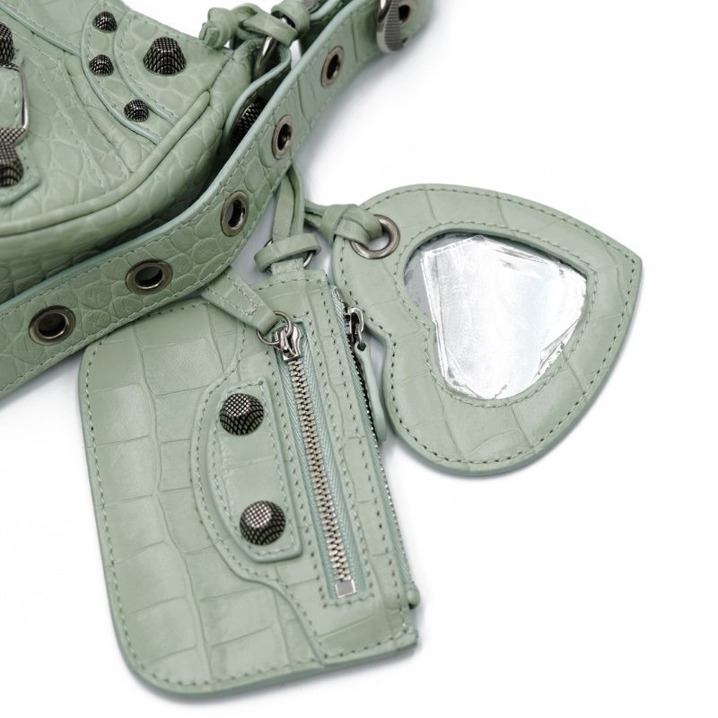 【二手精品】Balenciaga Le Cagole XS Shoulder Bag 淺綠色壓紋皮革 斜背包 肩背包 附鏡子 巴黎世家-18