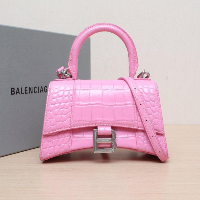 鱷魚壓紋 Hourglass 沙漏手袋 XS碼 銀扣 粉色 皮革C-0