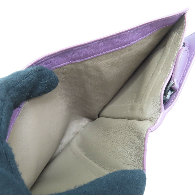 紫色 編織皮革 兩折中夾-5